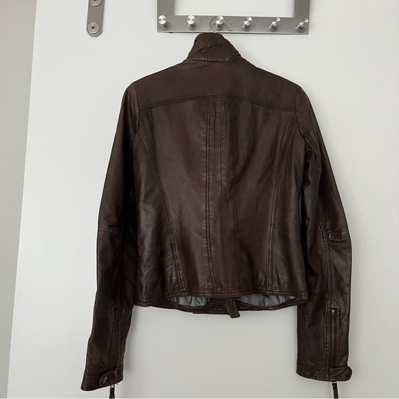 NWOT Danier Cropped Leather Moto Jacket - Size S, Chocolate Brown - Picture 7 of 10